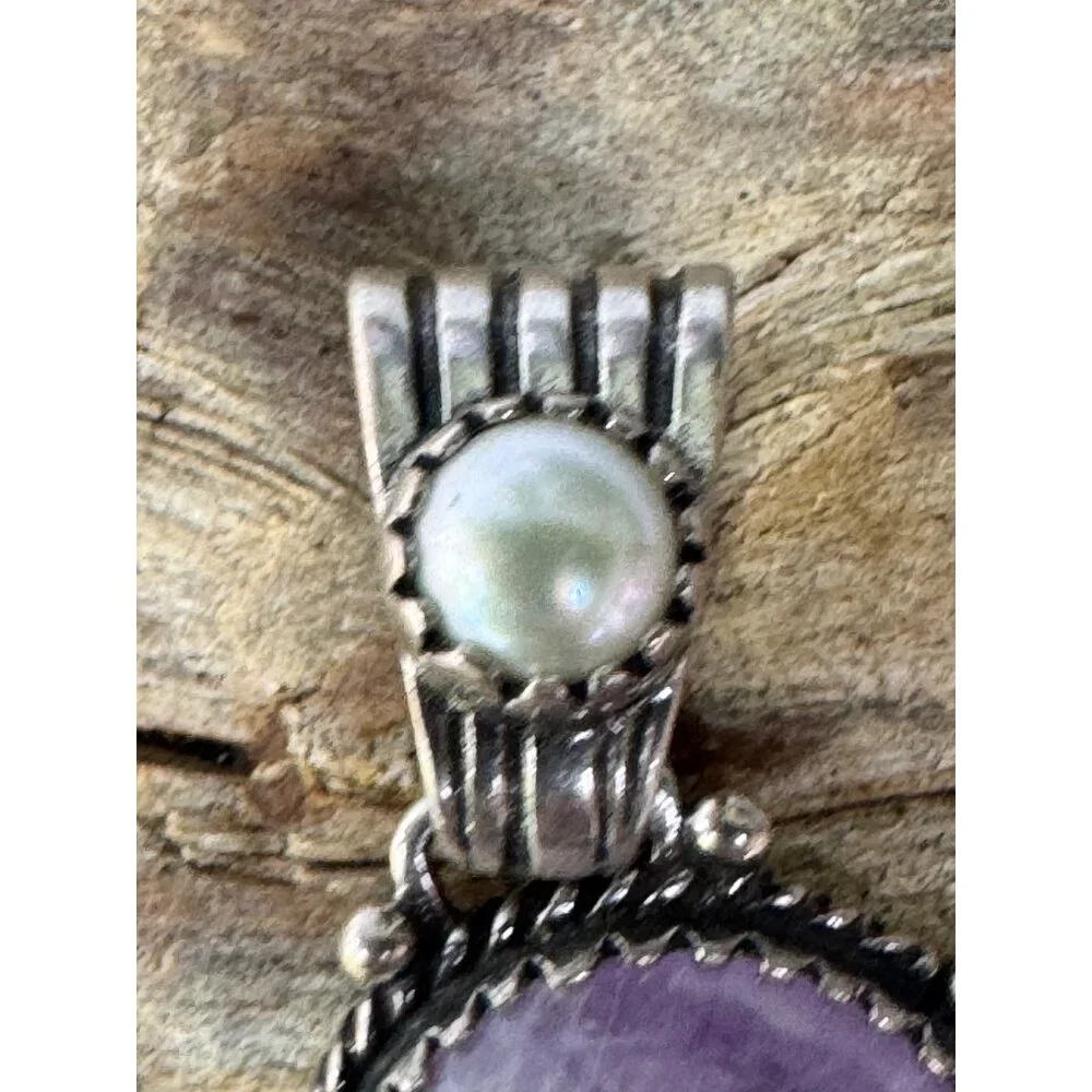 Amethyst & Sterling Silver Pendant Pearl Accent Oval Shape Vintage Style 14g - Picture 5 of 7
